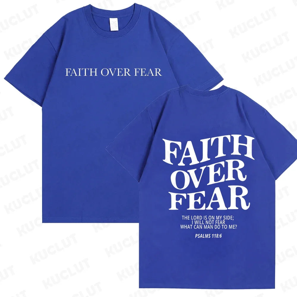 Faith over Fear Christian Women T-Shirts Christian Clothes Jesus Fashion Trendy T-Shirts Bible Verse Sportwear Aesthetic Clothes