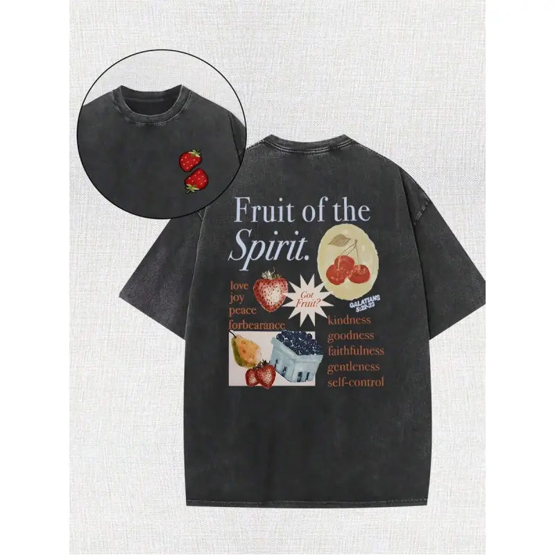 Fruit of the Holy Spirit Christian Faith Religious Printing Vintage Washed T-Shirt, 230G, Retro Street Style. Simple and Versatile, Pure Cotton Is of High Quality, Novel and Fashionable, and It Is a Must-Have Fashion T-Shirt for Spring and Summer.