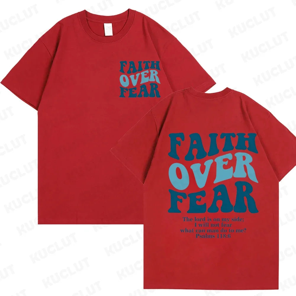 Faith over Fear Christian Women T-Shirts Christian Clothes Jesus Fashion Trendy T-Shirts Bible Verse Sportwear Aesthetic Clothes