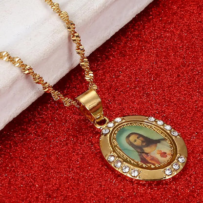 Gold Color Jesus Portrait Pendant Necklace Jesus Father Christian Chain Jewelry