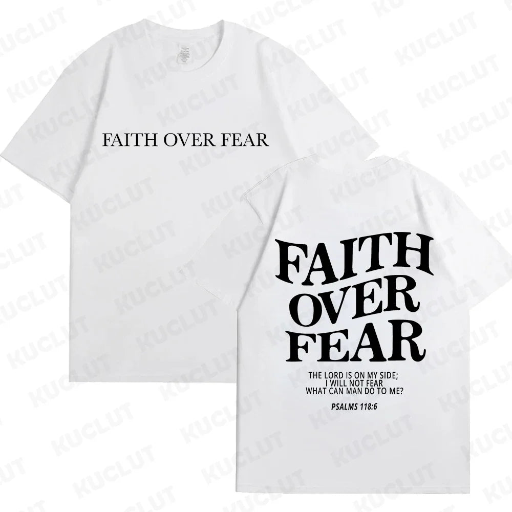 Faith over Fear Christian Women T-Shirts Christian Clothes Jesus Fashion Trendy T-Shirts Bible Verse Sportwear Aesthetic Clothes