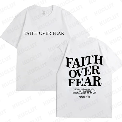 Faith over Fear Christian Women T-Shirts Christian Clothes Jesus Fashion Trendy T-Shirts Bible Verse Sportwear Aesthetic Clothes