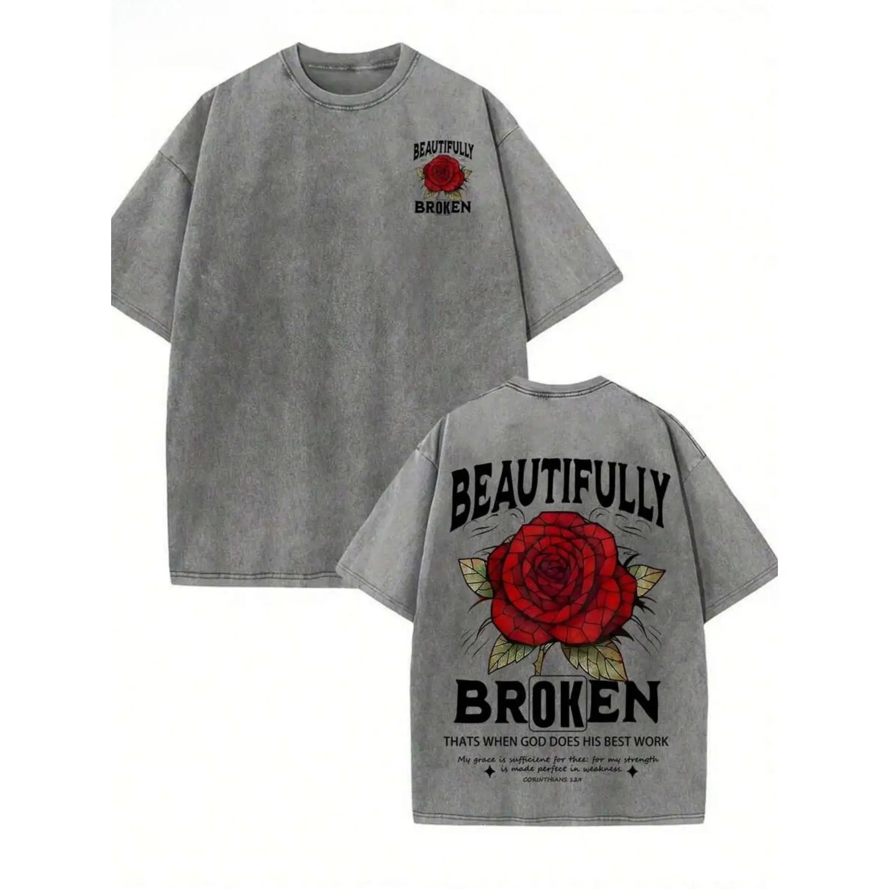 Unisex Heavyweight T-Shirt Made from 100% Pure, Weighing 230G, Featuring a Vintage Washed Look. It Has Trendy Prints on Both the Front and Back, Designed for Casual Wear with Short Sleeves and a round Neck
