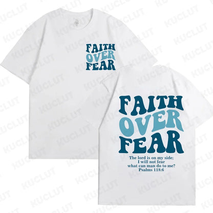 Faith over Fear Christian Women T-Shirts Christian Clothes Jesus Fashion Trendy T-Shirts Bible Verse Sportwear Aesthetic Clothes