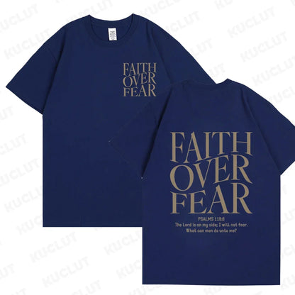 Faith over Fear Christian Women T-Shirts Christian Clothes Jesus Fashion Trendy T-Shirts Bible Verse Sportwear Aesthetic Clothes