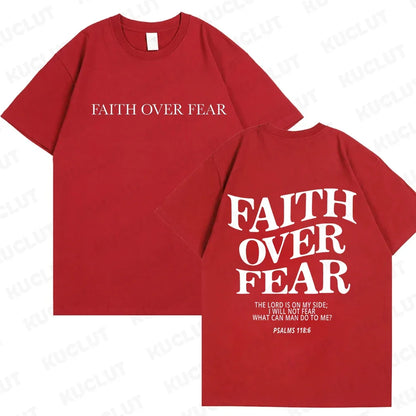 Faith over Fear Christian Women T-Shirts Christian Clothes Jesus Fashion Trendy T-Shirts Bible Verse Sportwear Aesthetic Clothes