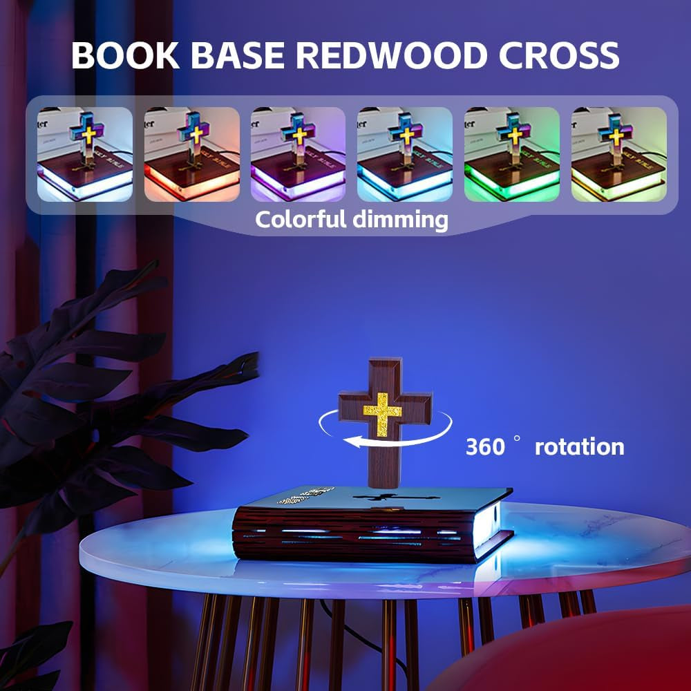 Levitating Cross Lamp, Technology Handmade Floating Cross, Magnetic Levitating Cross Lamp Bible Nightlight, Maglev Cross Ornament, Cross Decoration with Glowing Base Festival Gift