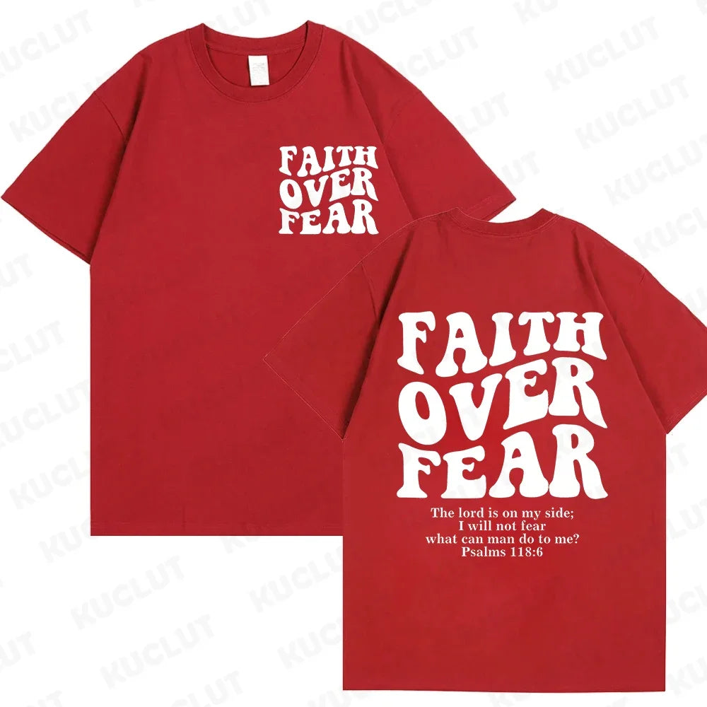 Faith over Fear Christian Women T-Shirts Christian Clothes Jesus Fashion Trendy T-Shirts Bible Verse Sportwear Aesthetic Clothes
