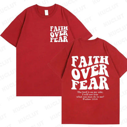 Faith over Fear Christian Women T-Shirts Christian Clothes Jesus Fashion Trendy T-Shirts Bible Verse Sportwear Aesthetic Clothes