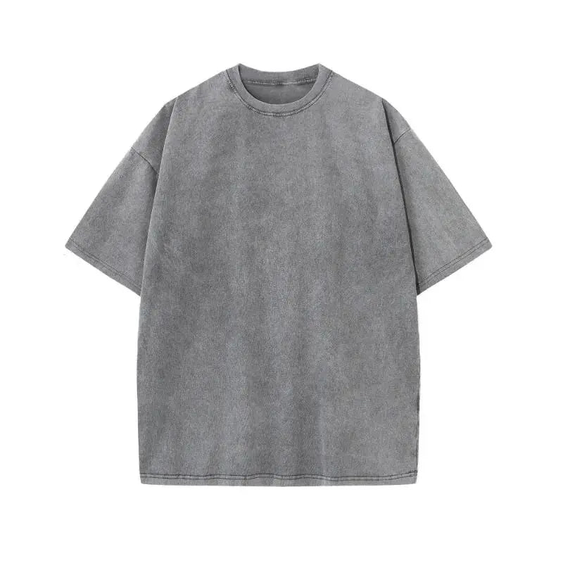 Unisex Heavyweight T-Shirt Made from 100% Pure, Weighing 230G, Featuring a Vintage Washed Look. It Has Trendy Prints on Both the Front and Back, Designed for Casual Wear with Short Sleeves and a round Neck