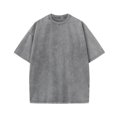 Unisex Heavyweight T-Shirt Made from 100% Pure, Weighing 230G, Featuring a Vintage Washed Look. It Has Trendy Prints on Both the Front and Back, Designed for Casual Wear with Short Sleeves and a round Neck