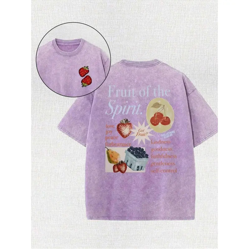Fruit of the Holy Spirit Christian Faith Religious Printing Vintage Washed T-Shirt, 230G, Retro Street Style. Simple and Versatile, Pure Cotton Is of High Quality, Novel and Fashionable, and It Is a Must-Have Fashion T-Shirt for Spring and Summer.