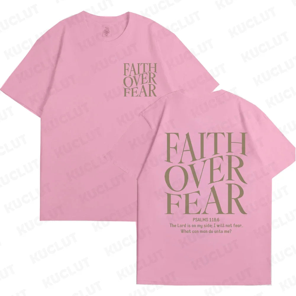 Faith over Fear Christian Women T-Shirts Christian Clothes Jesus Fashion Trendy T-Shirts Bible Verse Sportwear Aesthetic Clothes