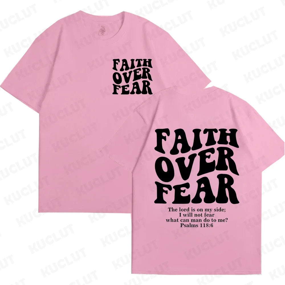 Faith over Fear Christian Women T-Shirts Christian Clothes Jesus Fashion Trendy T-Shirts Bible Verse Sportwear Aesthetic Clothes