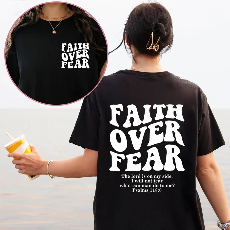 Faith over Fear Christian Women T-Shirts Christian Clothes Jesus Fashion Trendy T-Shirts Bible Verse Sportwear Aesthetic Clothes