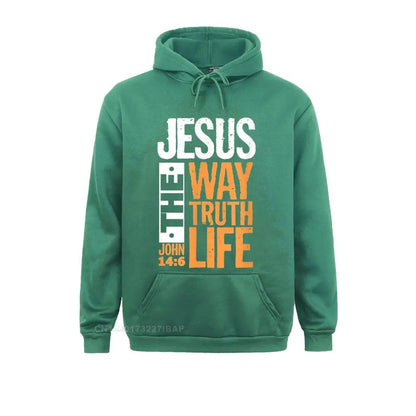Jesus the Way Truth Life John Christian Bible Verse Hooded Pullover Hoodies for Male Sweatshirts Comfortable Wholesale Clothes
