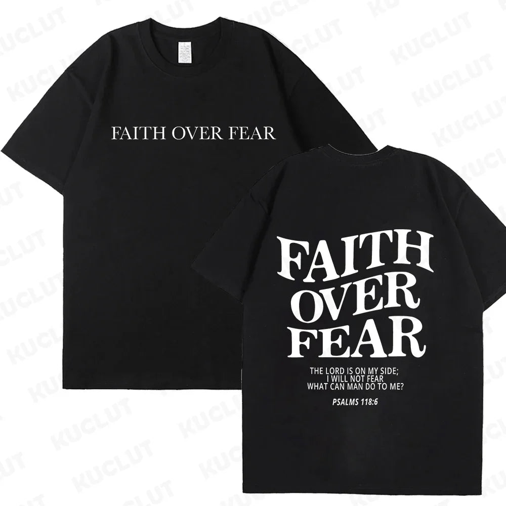 Faith over Fear Christian Women T-Shirts Christian Clothes Jesus Fashion Trendy T-Shirts Bible Verse Sportwear Aesthetic Clothes