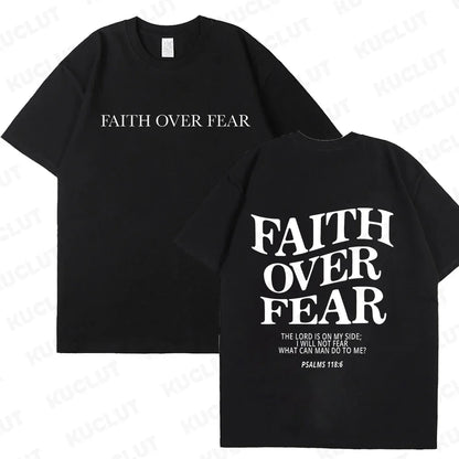 Faith over Fear Christian Women T-Shirts Christian Clothes Jesus Fashion Trendy T-Shirts Bible Verse Sportwear Aesthetic Clothes