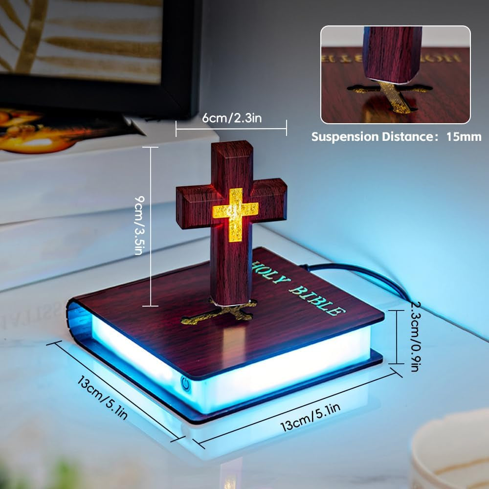 Levitating Cross Lamp, Technology Handmade Floating Cross, Magnetic Levitating Cross Lamp Bible Nightlight, Maglev Cross Ornament, Cross Decoration with Glowing Base Festival Gift