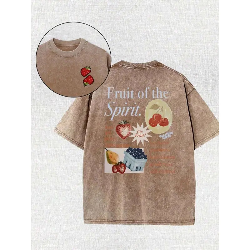 Fruit of the Holy Spirit Christian Faith Religious Printing Vintage Washed T-Shirt, 230G, Retro Street Style. Simple and Versatile, Pure Cotton Is of High Quality, Novel and Fashionable, and It Is a Must-Have Fashion T-Shirt for Spring and Summer.