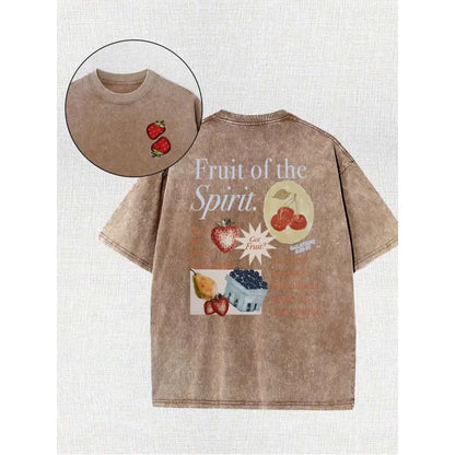 Fruit of the Holy Spirit Christian Faith Religious Printing Vintage Washed T-Shirt, 230G, Retro Street Style. Simple and Versatile, Pure Cotton Is of High Quality, Novel and Fashionable, and It Is a Must-Have Fashion T-Shirt for Spring and Summer.