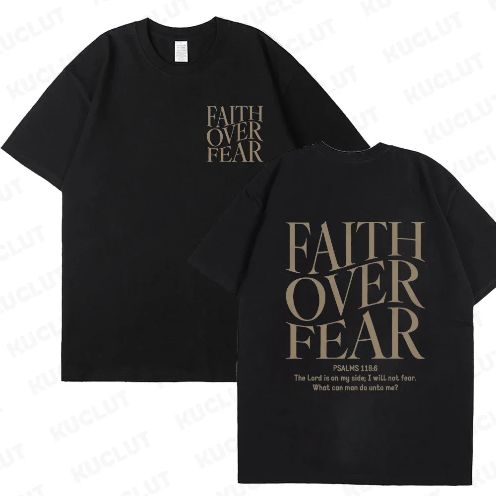 Faith over Fear Christian Women T-Shirts Christian Clothes Jesus Fashion Trendy T-Shirts Bible Verse Sportwear Aesthetic Clothes