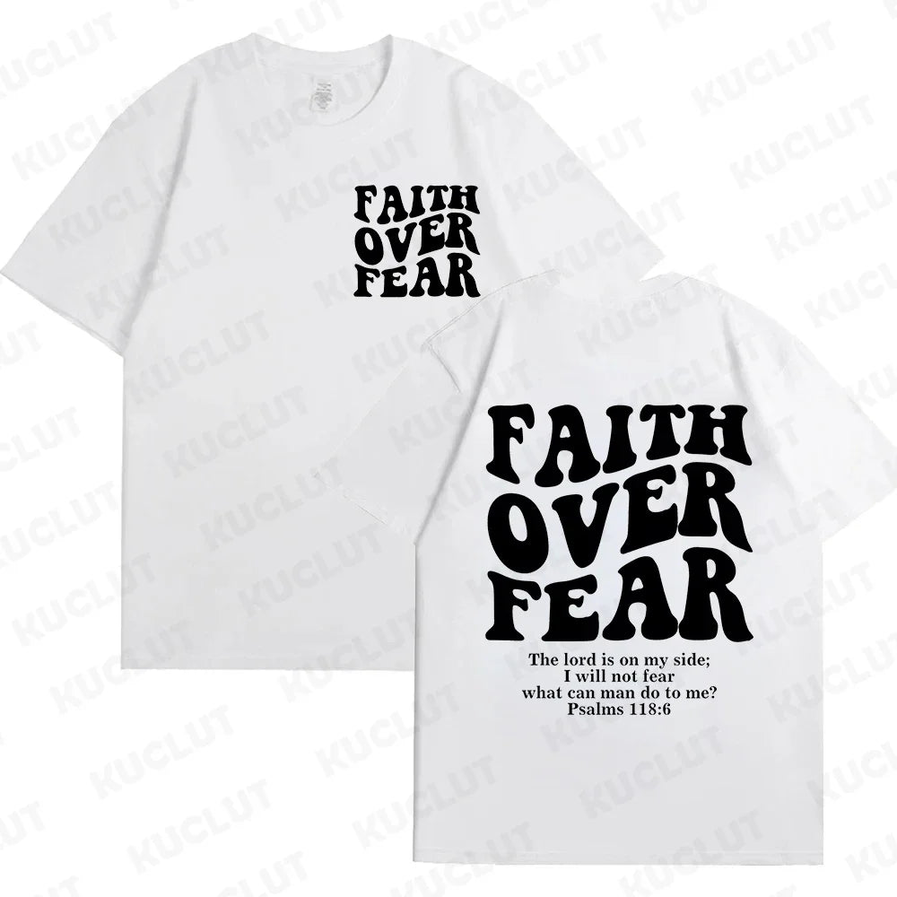 Faith over Fear Christian Women T-Shirts Christian Clothes Jesus Fashion Trendy T-Shirts Bible Verse Sportwear Aesthetic Clothes