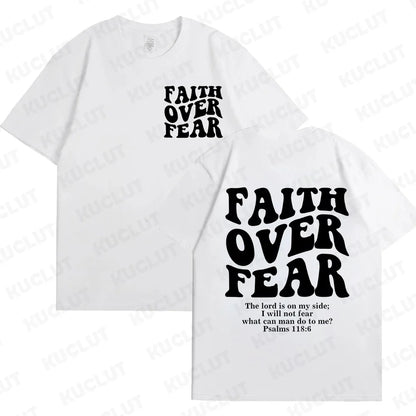 Faith over Fear Christian Women T-Shirts Christian Clothes Jesus Fashion Trendy T-Shirts Bible Verse Sportwear Aesthetic Clothes