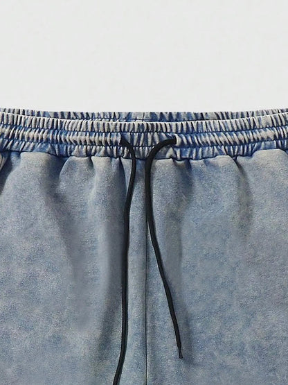 Men'S Cross Print Wash Shorts, Loose Casual Fashion Graphic Shorts for Summer, Men'S Bottoms for Daily Wear, Letter Patched Shorts