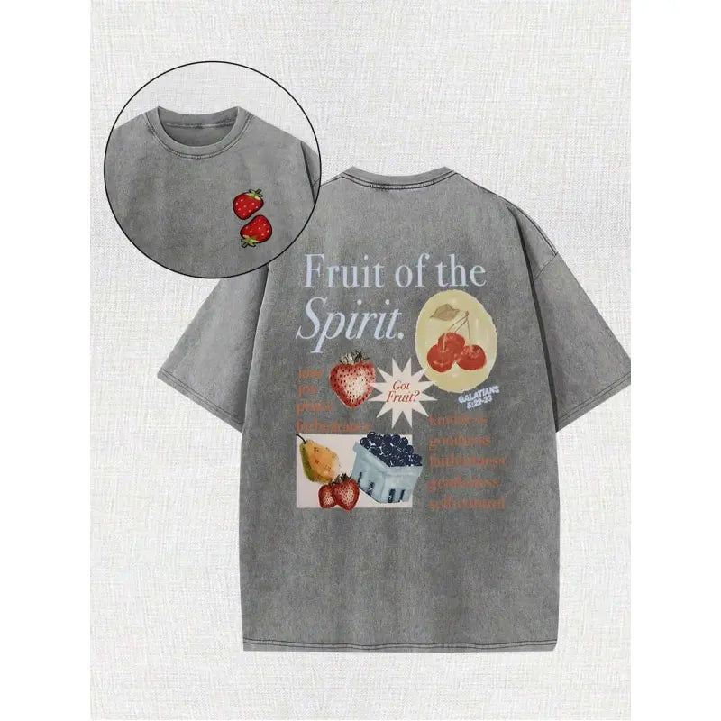 Fruit of the Holy Spirit Christian Faith Religious Printing Vintage Washed T-Shirt, 230G, Retro Street Style. Simple and Versatile, Pure Cotton Is of High Quality, Novel and Fashionable, and It Is a Must-Have Fashion T-Shirt for Spring and Summer.