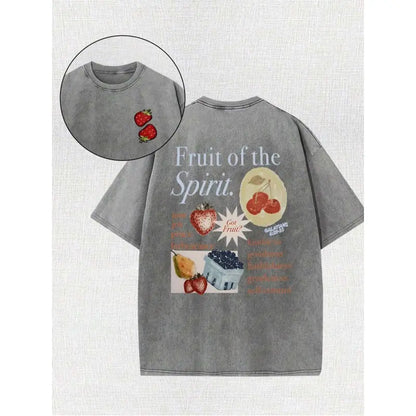 Fruit of the Holy Spirit Christian Faith Religious Printing Vintage Washed T-Shirt, 230G, Retro Street Style. Simple and Versatile, Pure Cotton Is of High Quality, Novel and Fashionable, and It Is a Must-Have Fashion T-Shirt for Spring and Summer.