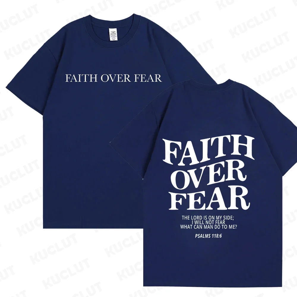 Faith over Fear Christian Women T-Shirts Christian Clothes Jesus Fashion Trendy T-Shirts Bible Verse Sportwear Aesthetic Clothes