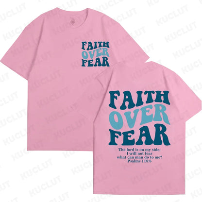 Faith over Fear Christian Women T-Shirts Christian Clothes Jesus Fashion Trendy T-Shirts Bible Verse Sportwear Aesthetic Clothes