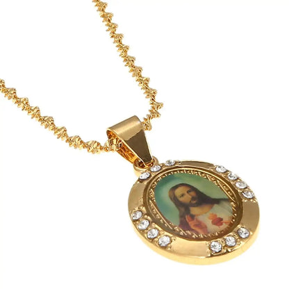 Gold Color Jesus Portrait Pendant Necklace Jesus Father Christian Chain Jewelry
