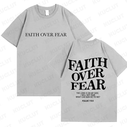 Faith over Fear Christian Women T-Shirts Christian Clothes Jesus Fashion Trendy T-Shirts Bible Verse Sportwear Aesthetic Clothes