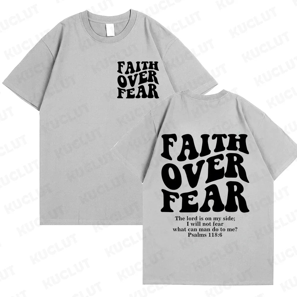 Faith over Fear Christian Women T-Shirts Christian Clothes Jesus Fashion Trendy T-Shirts Bible Verse Sportwear Aesthetic Clothes