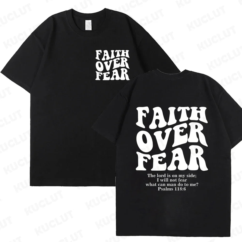 Faith over Fear Christian Women T-Shirts Christian Clothes Jesus Fashion Trendy T-Shirts Bible Verse Sportwear Aesthetic Clothes