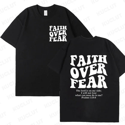 Faith over Fear Christian Women T-Shirts Christian Clothes Jesus Fashion Trendy T-Shirts Bible Verse Sportwear Aesthetic Clothes