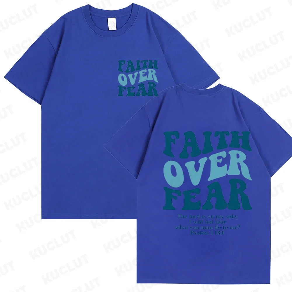 Faith over Fear Christian Women T-Shirts Christian Clothes Jesus Fashion Trendy T-Shirts Bible Verse Sportwear Aesthetic Clothes