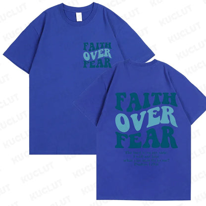 Faith over Fear Christian Women T-Shirts Christian Clothes Jesus Fashion Trendy T-Shirts Bible Verse Sportwear Aesthetic Clothes