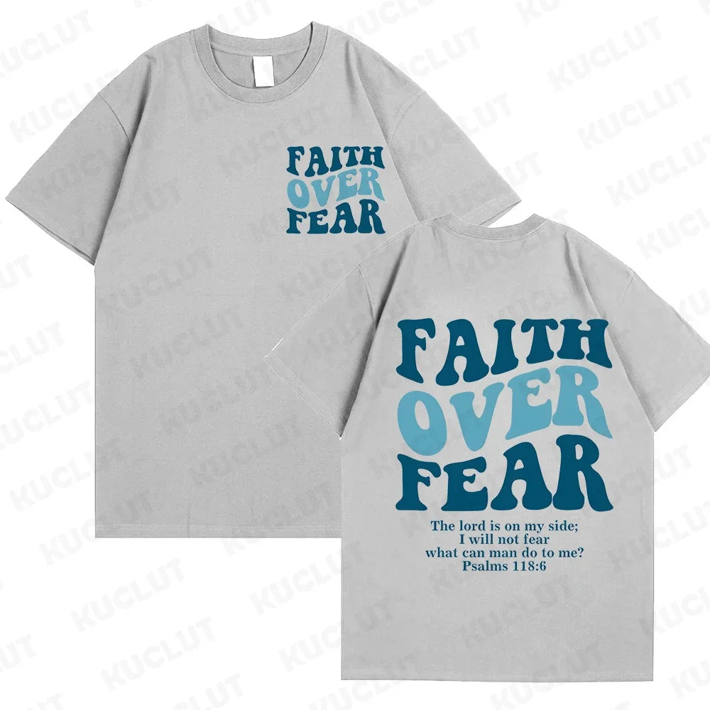Faith over Fear Christian Women T-Shirts Christian Clothes Jesus Fashion Trendy T-Shirts Bible Verse Sportwear Aesthetic Clothes