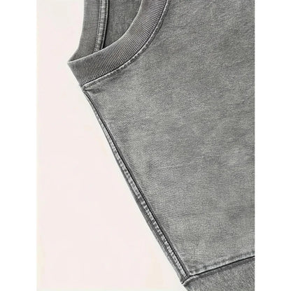 Unisex Heavyweight T-Shirt Made from 100% Pure, Weighing 230G, Featuring a Vintage Washed Look. It Has Trendy Prints on Both the Front and Back, Designed for Casual Wear with Short Sleeves and a round Neck