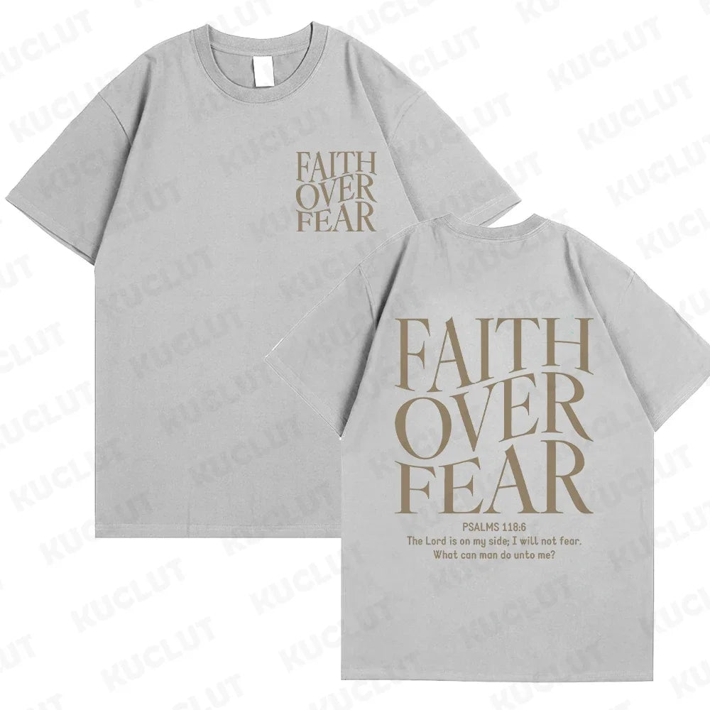 Faith over Fear Christian Women T-Shirts Christian Clothes Jesus Fashion Trendy T-Shirts Bible Verse Sportwear Aesthetic Clothes
