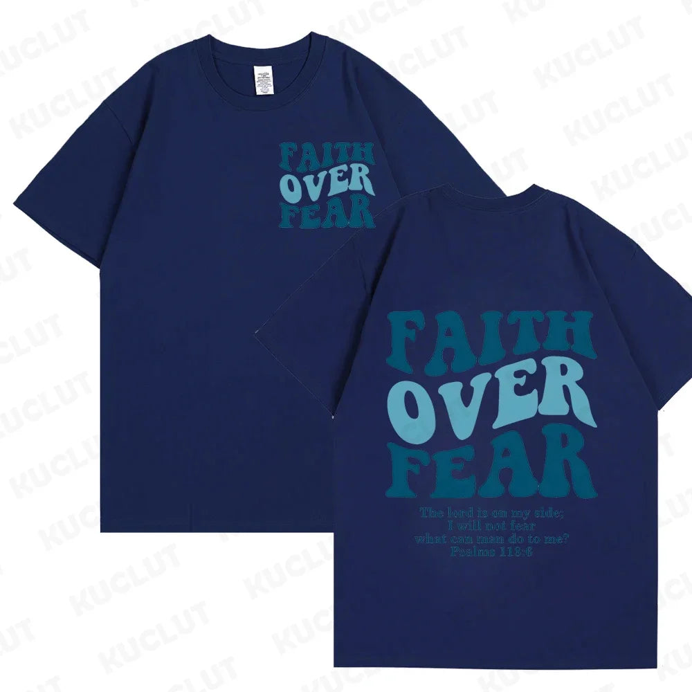 Faith over Fear Christian Women T-Shirts Christian Clothes Jesus Fashion Trendy T-Shirts Bible Verse Sportwear Aesthetic Clothes