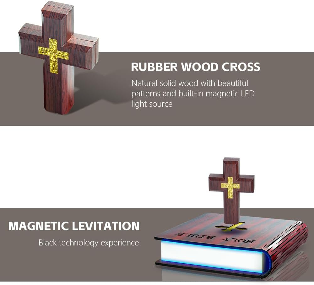 Levitating Cross Lamp, Technology Handmade Floating Cross, Magnetic Levitating Cross Lamp Bible Nightlight, Maglev Cross Ornament, Cross Decoration with Glowing Base Festival Gift