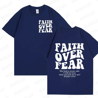 Faith over Fear Christian Women T-Shirts Christian Clothes Jesus Fashion Trendy T-Shirts Bible Verse Sportwear Aesthetic Clothes