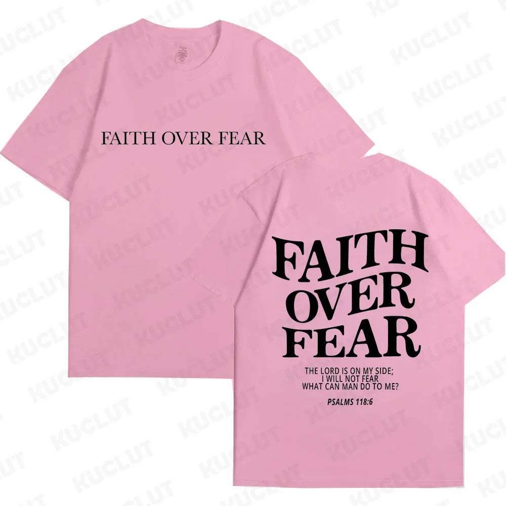 Faith over Fear Christian Women T-Shirts Christian Clothes Jesus Fashion Trendy T-Shirts Bible Verse Sportwear Aesthetic Clothes