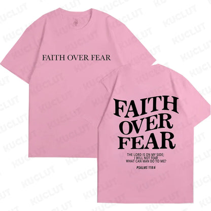 Faith over Fear Christian Women T-Shirts Christian Clothes Jesus Fashion Trendy T-Shirts Bible Verse Sportwear Aesthetic Clothes