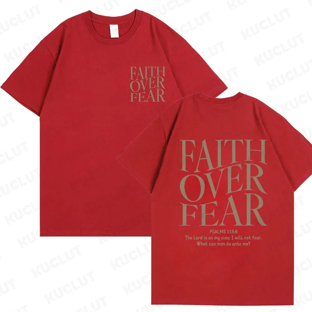 Faith over Fear Christian Women T-Shirts Christian Clothes Jesus Fashion Trendy T-Shirts Bible Verse Sportwear Aesthetic Clothes